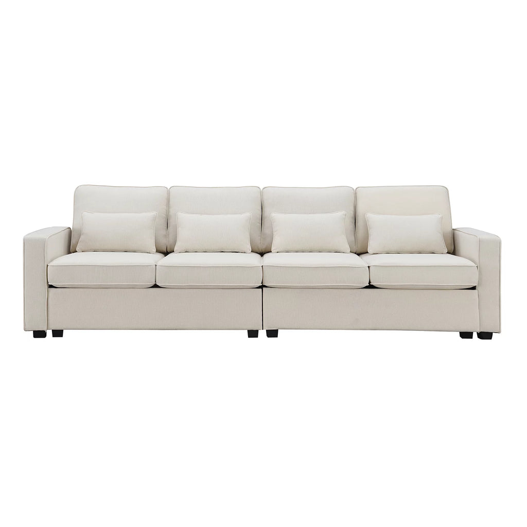 Beige Linen 4 Seater Sofa with Pillows N144483