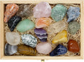 19 Piece Tumbled Stones & Raw Crystals Set with Wooden Box & Velvet Pouch S9500