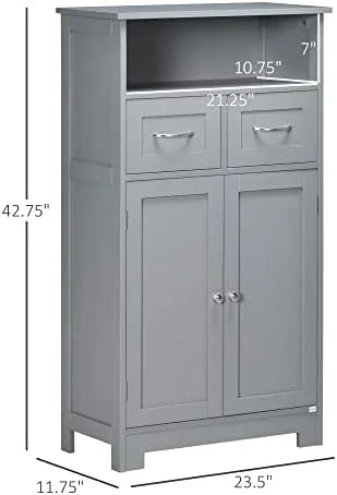 Grey Freestanding Bathroom Cabinet Organizer with Two Drawers V424110