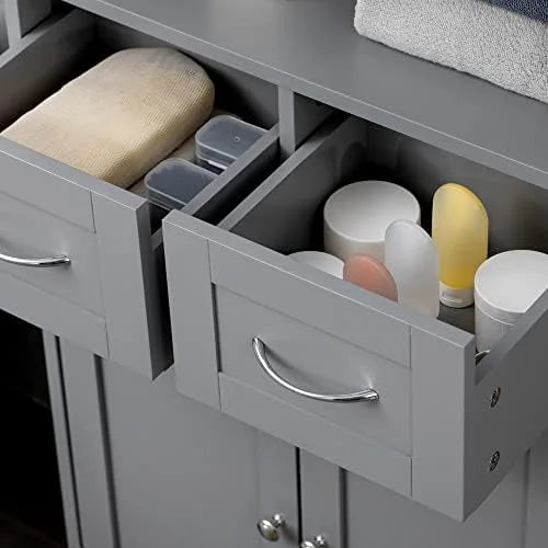 Grey Freestanding Bathroom Cabinet Organizer with Two Drawers V424110