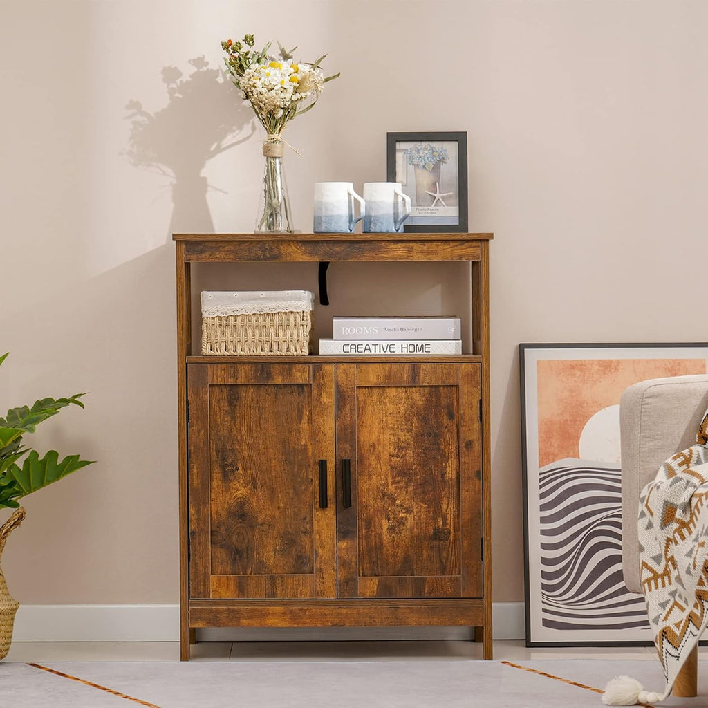Rustic Brown Floor Storage Cabinet with 2 Doors and Adjustable Shelf B844766