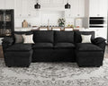 Oversized Modular Sectional Sleeper Sofa with Pull Out Bed and Storage Ottomans Chenille Black H9854