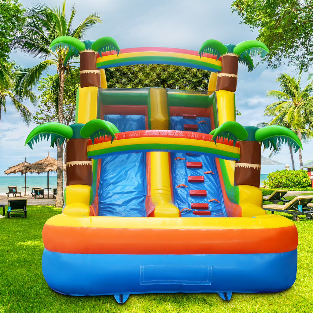 21 ft Inflatable Water Slide with Air Blower, Climbing Wall, Splash Pool E837