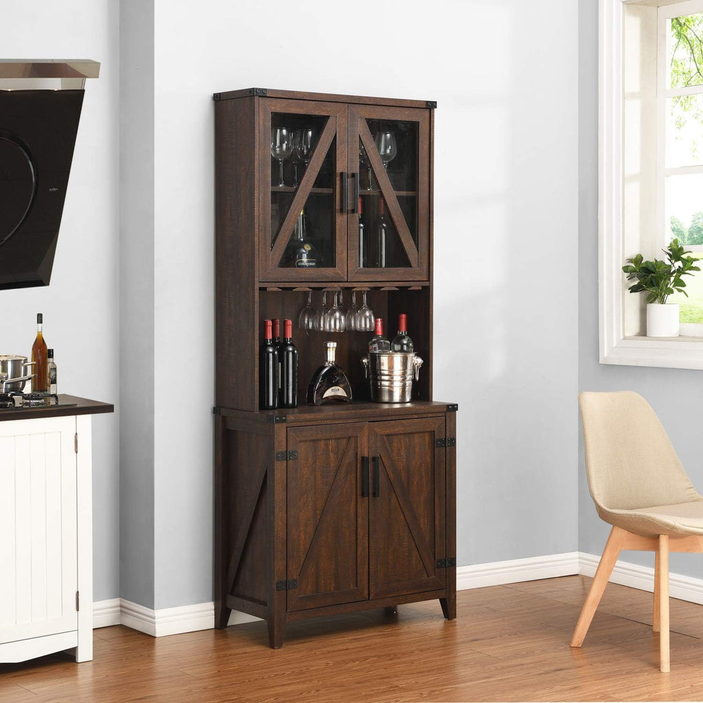 Bar Cabinet with Upper Glass Cabinet in Charcoal Finish H284752