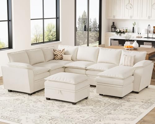 Oversized Modular Sectional Sleeper Sofa with Pull Out Bed and Storage Ottomans Chenille Black H9854