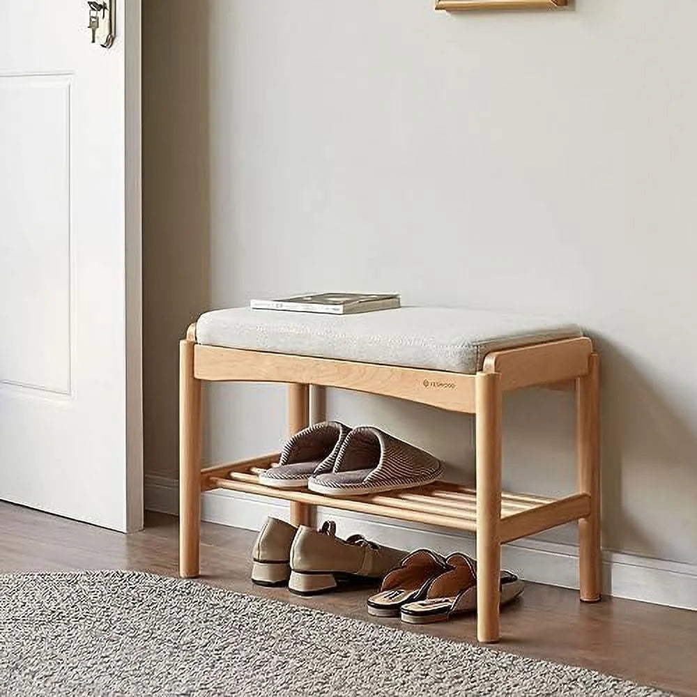 Wood 2-Tier Shoe Bench with Cushion Q430