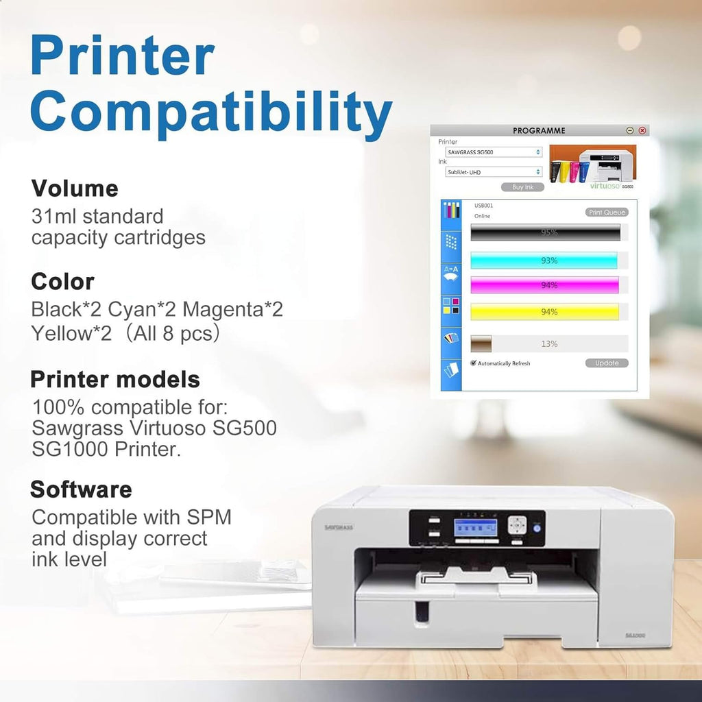 Sublimation Ink Cartridge 8-Pack for Sawgrass Virtuoso SG500 SG1000 Printer O58217