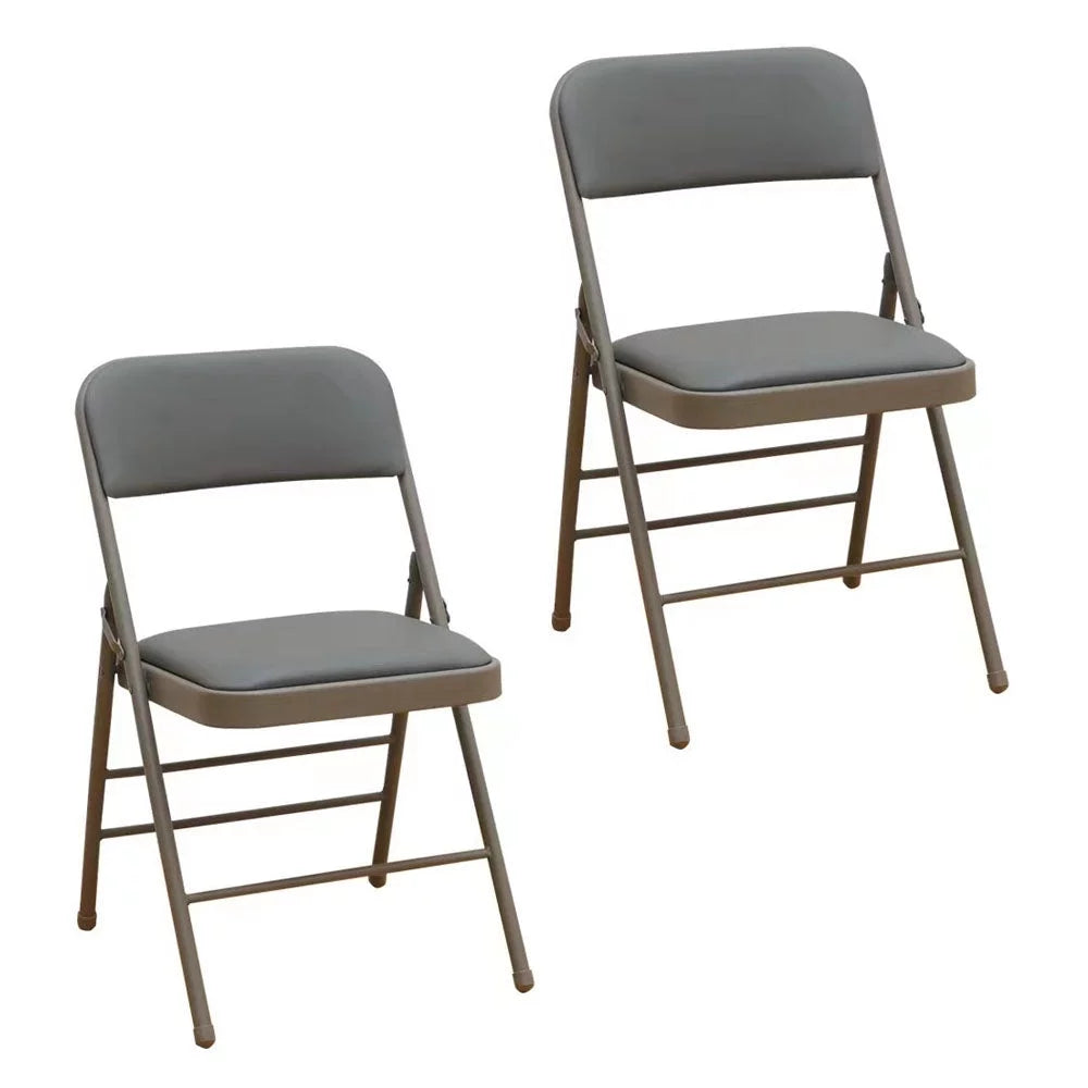 2-Pack Grey Folding Metal Chair with Backrest Padded Seats I41166