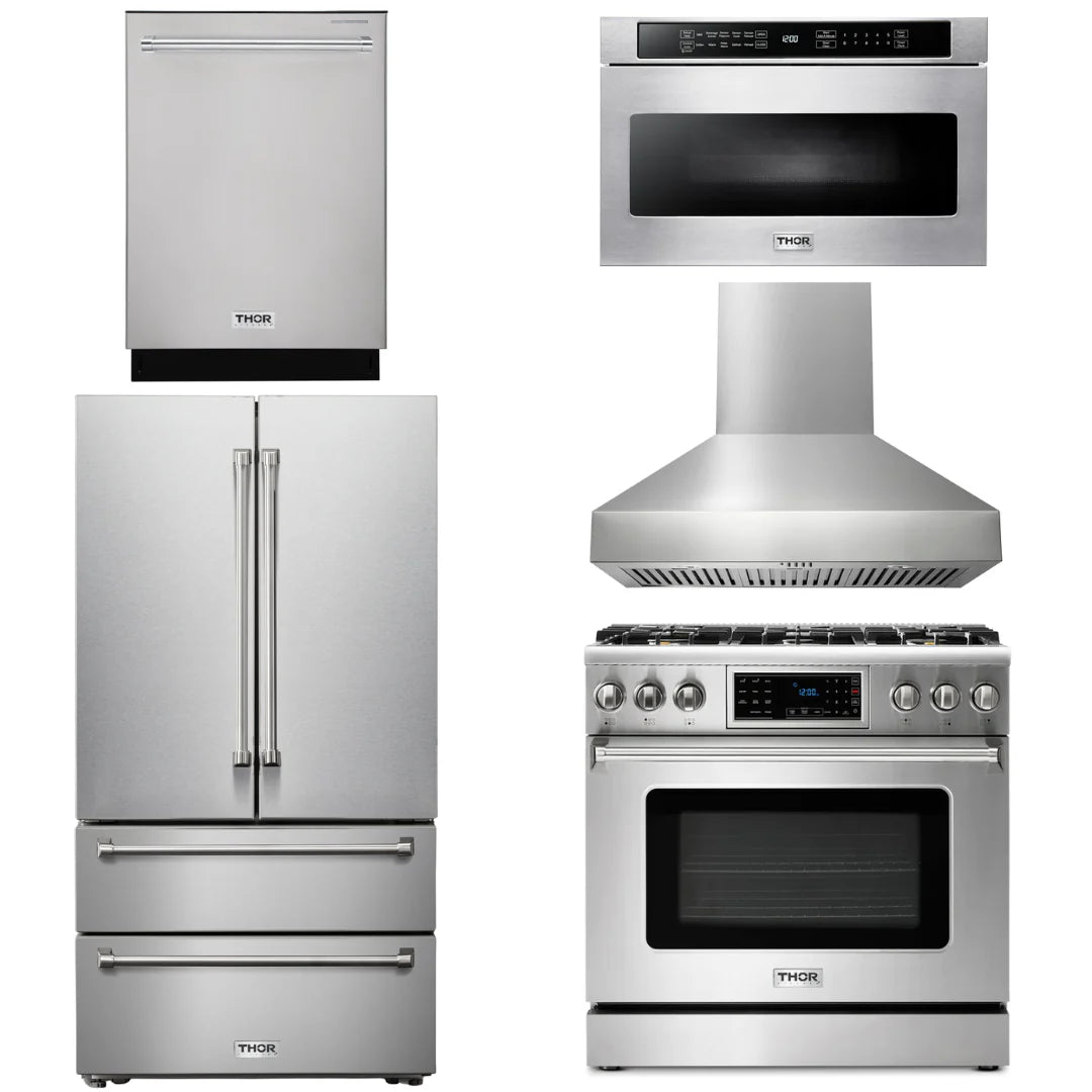 36 Gas Range, Range Hood, Microwave, Refrigerator, Dishwasher R346