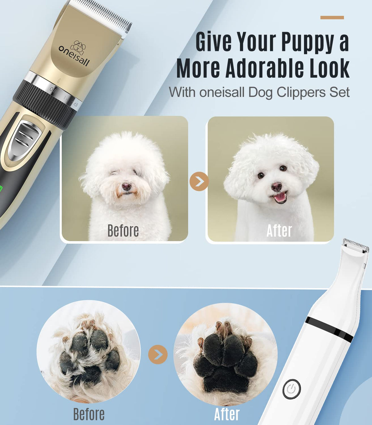 2 in 1 Cordless Dog Clippers and Paw Trimmer Kit A535