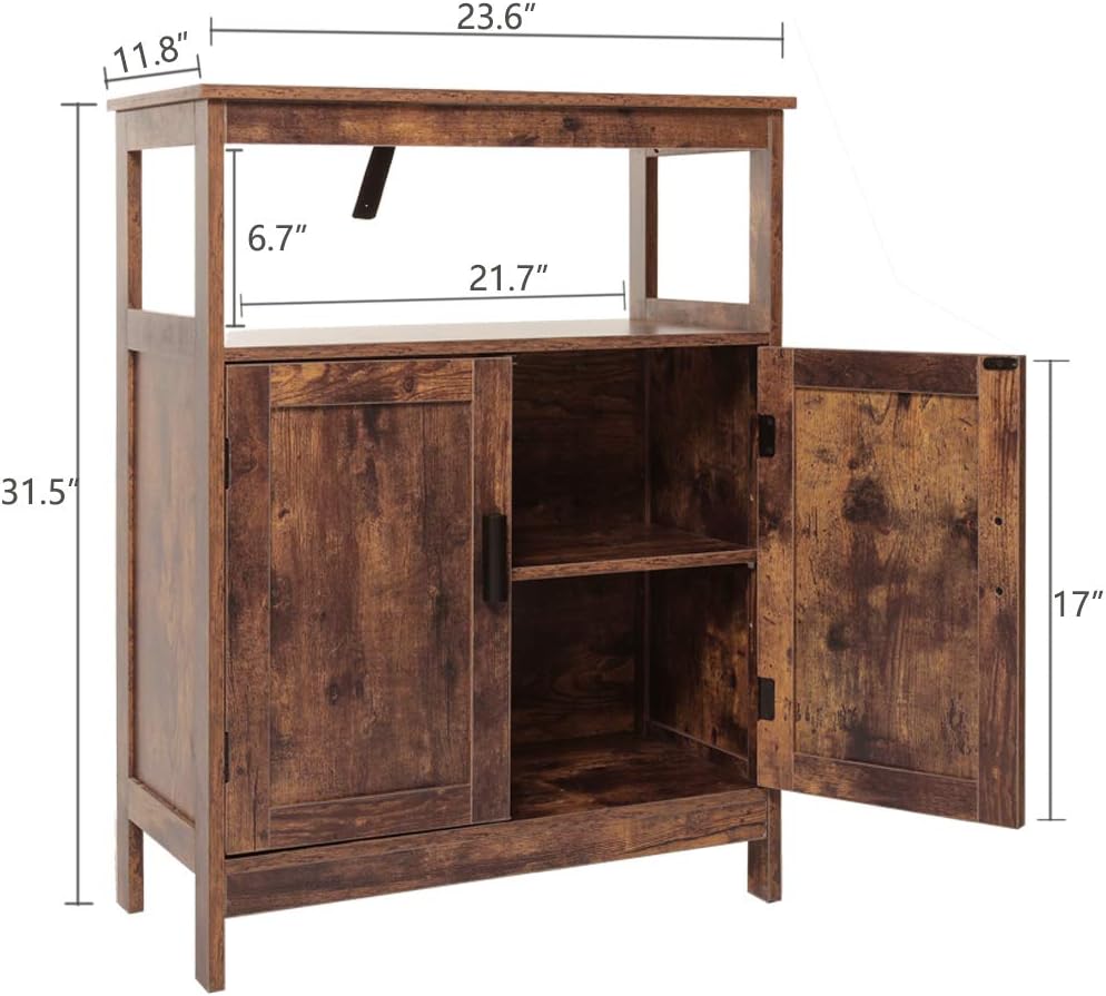 Rustic Brown Floor Storage Cabinet with 2 Doors and Adjustable Shelf B844766