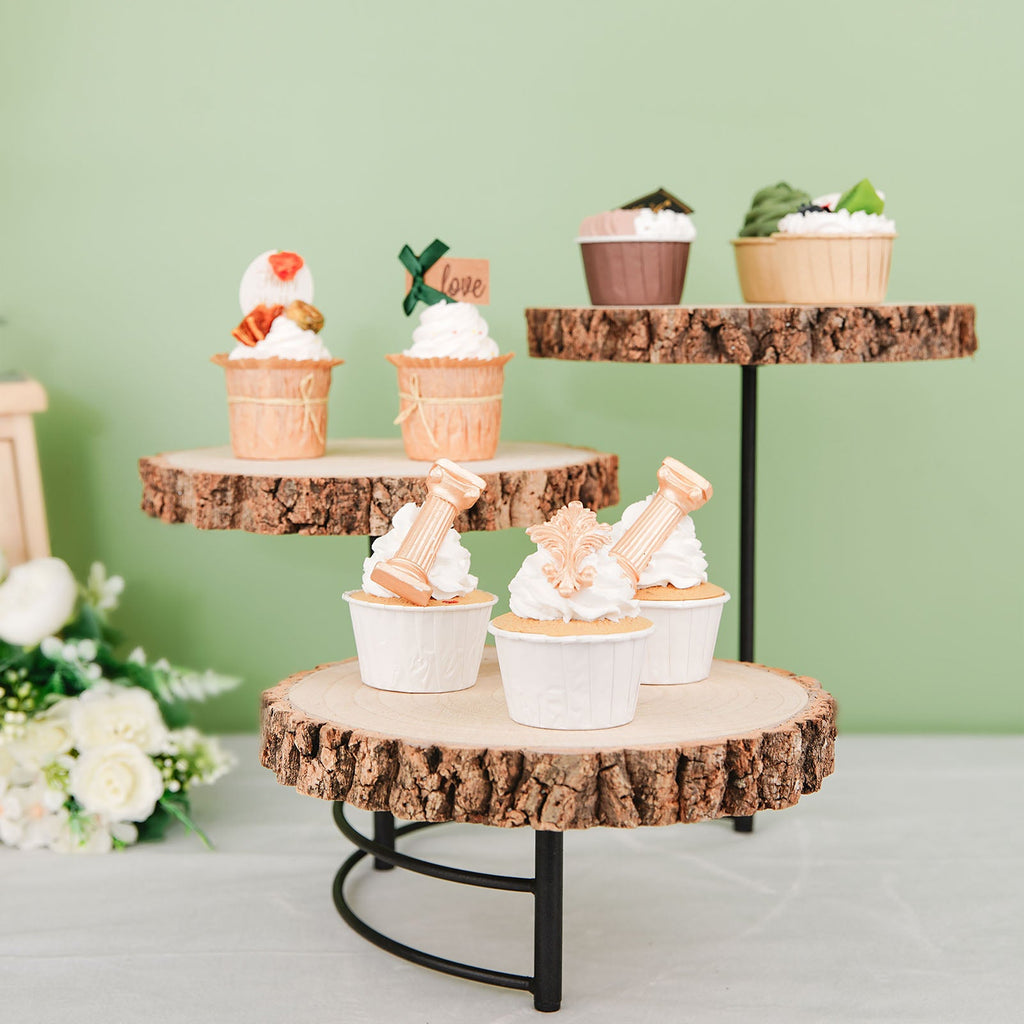 3-Tier Wood Slice Cheese Board and Cupcake Stand C804762