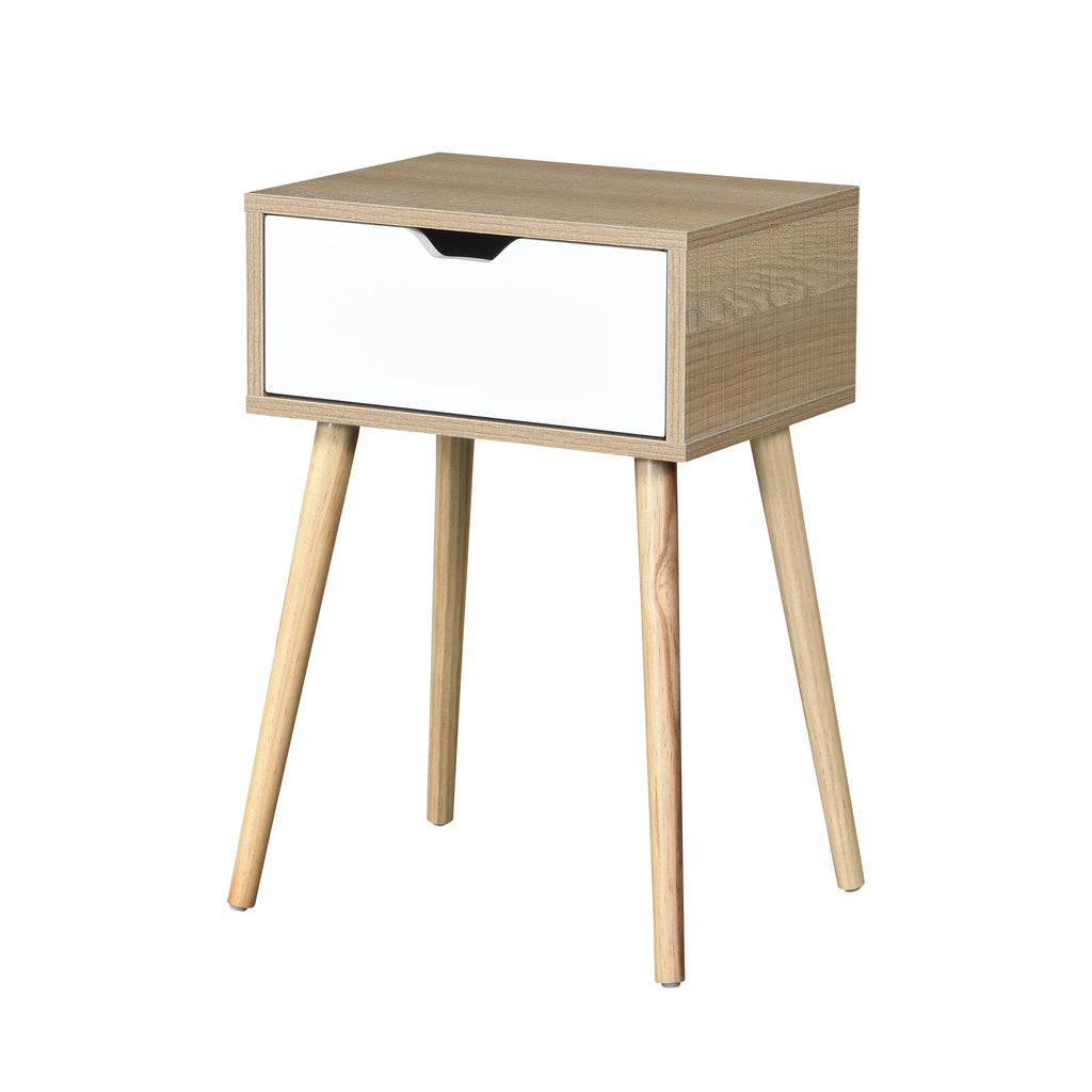White 1 Drawer Side Table with Rubber Wood Legs S63888