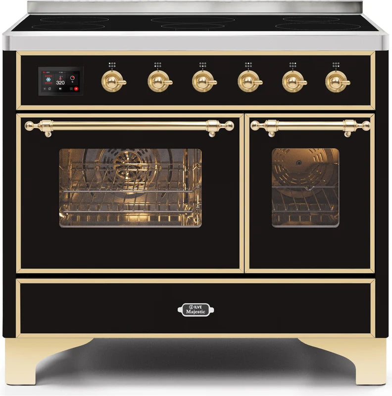 40 Induction Range with Electric Oven in Glossy Black with Brass Trim U503
