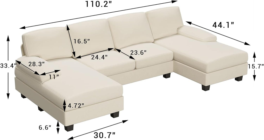 White Modular Sectional Sofa Sleeper with Double Chaise W28887