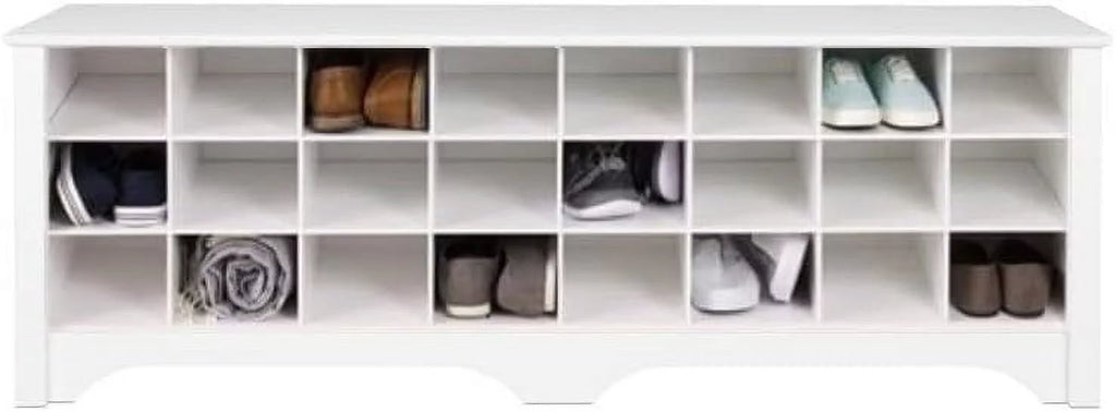 White 24-Pair Shoe Cubby Bench Q580525