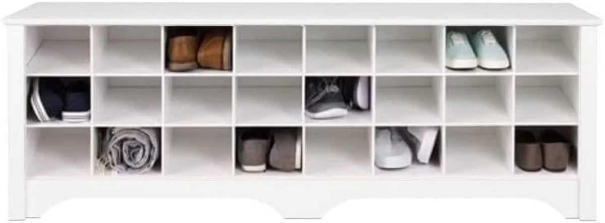 White 24-Pair Shoe Cubby Bench Q580525