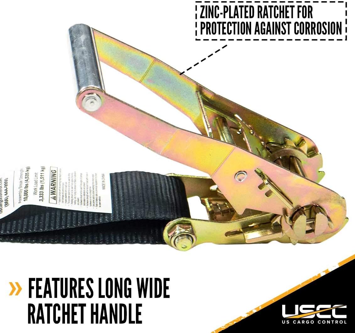 2 Pack 2 Inch x 18 Foot Black Ratchet Straps with Double J Hooks A3377
