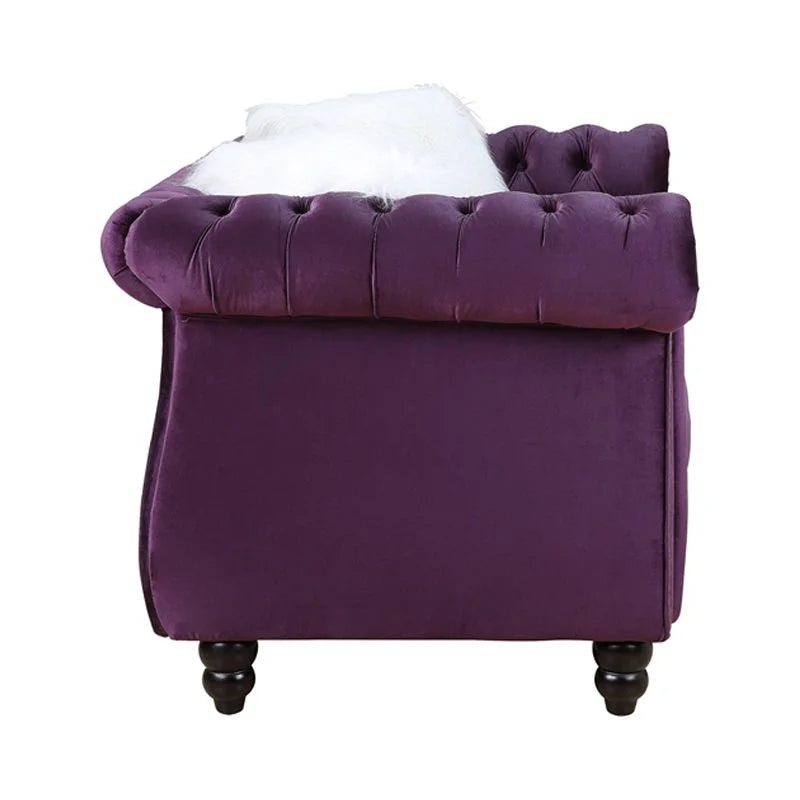 Purple Velvet Loveseat with 2 Pillows F990275