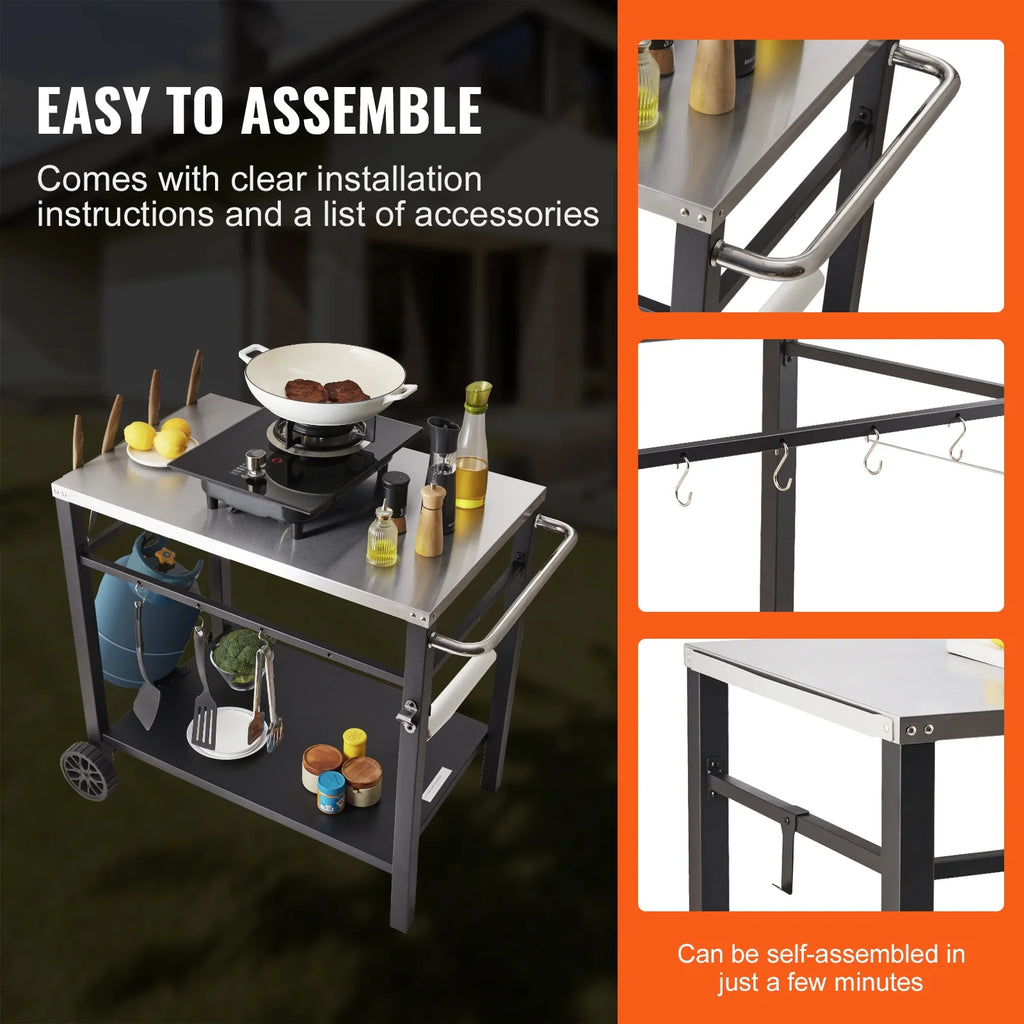 Outdoor Grill Dining Cart with Stainless Steel Table Top X8828