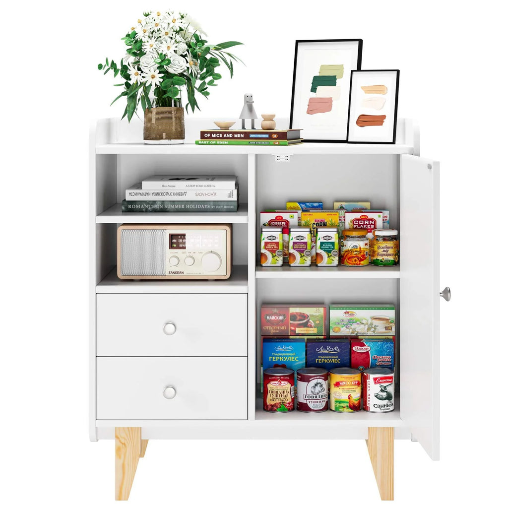 White Wooden Floor Storage Cabinet with Door and Drawers O409