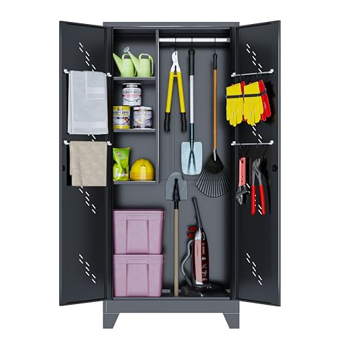 Black Metal Storage Cabinet with Lockable Doors Y183714