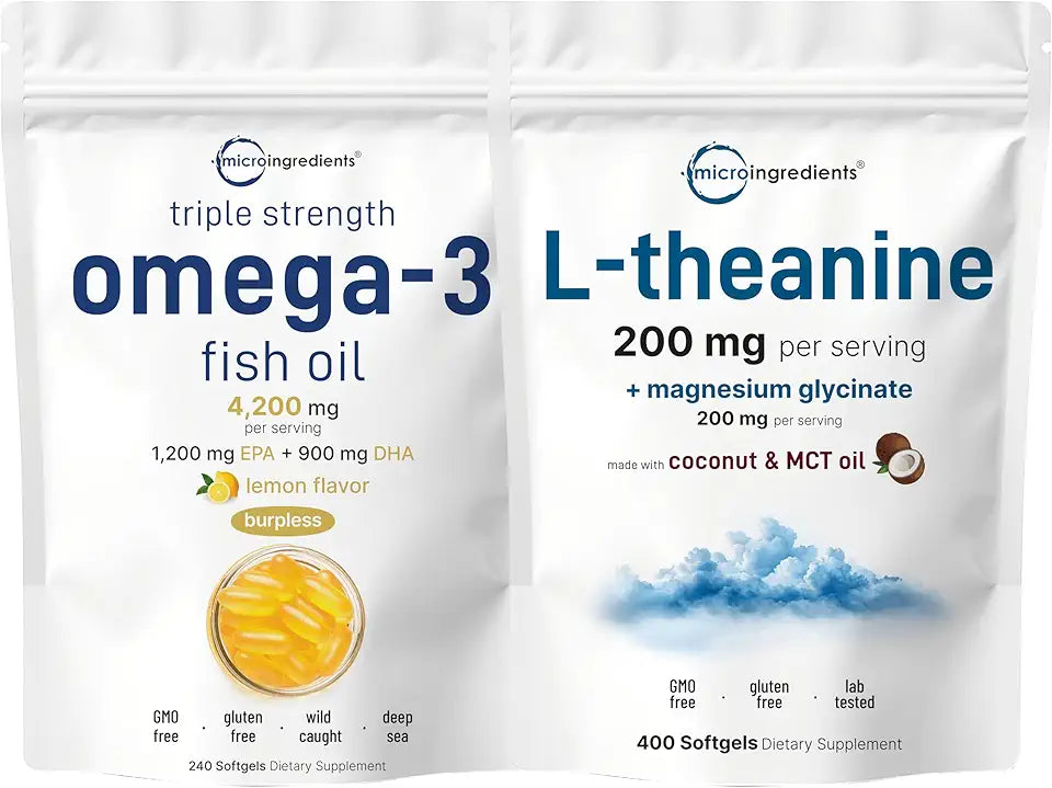 Omega-3 Fish Oil 4,200mg Softgels & L-Theanine 200mg Bundle 2 Pack W133854