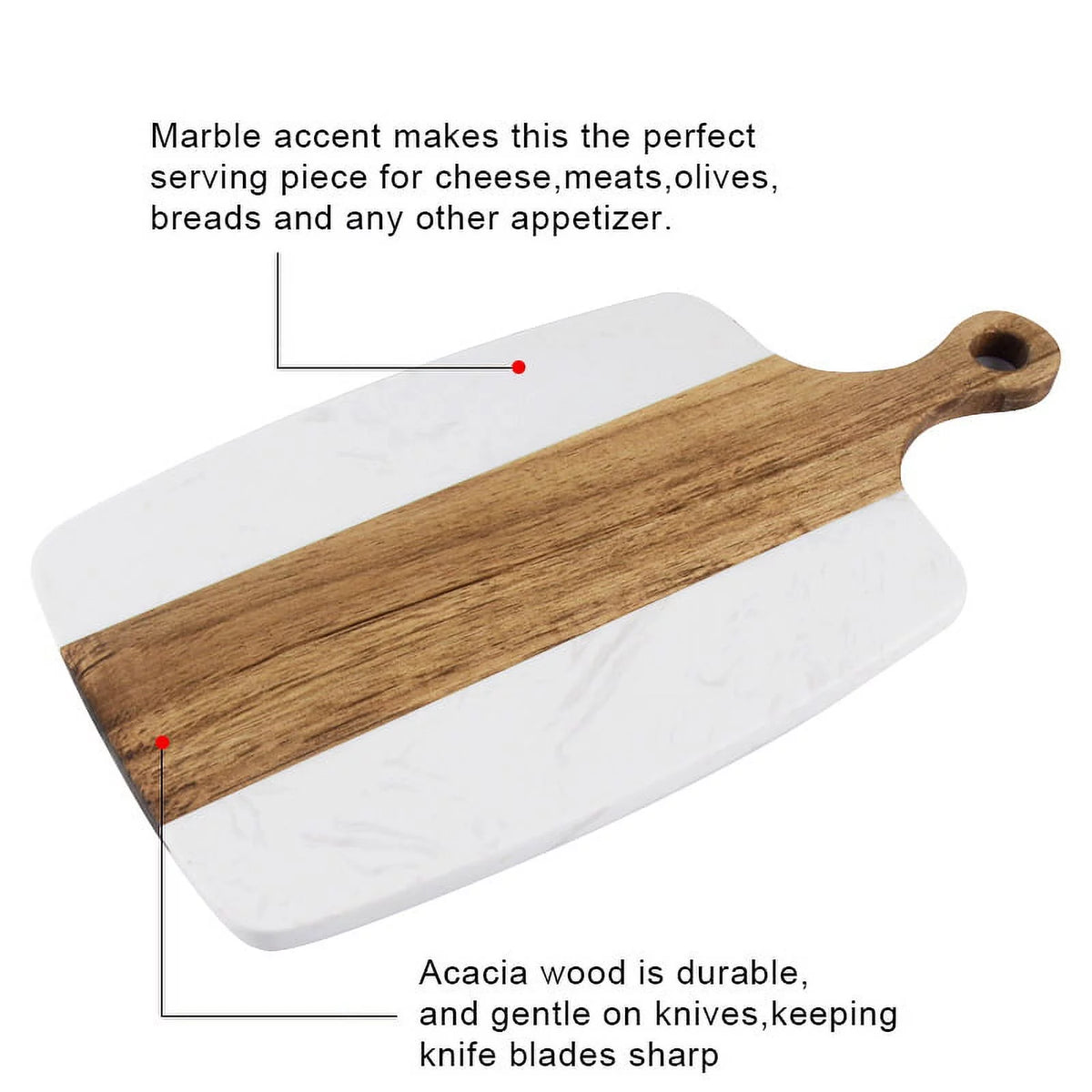 Acacia Wood and Marble Cheese Board with Handle V36397