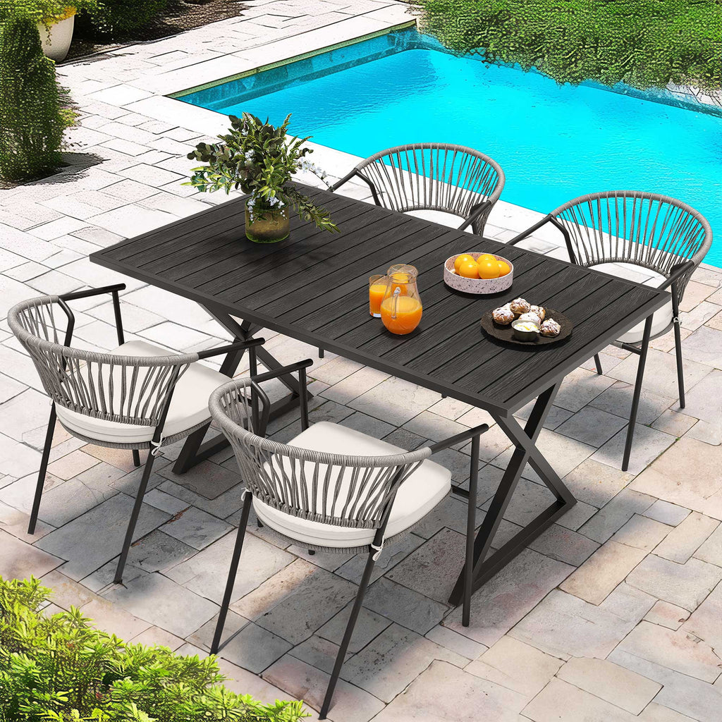 59in Black Metal Outdoor Dining Table Q51427