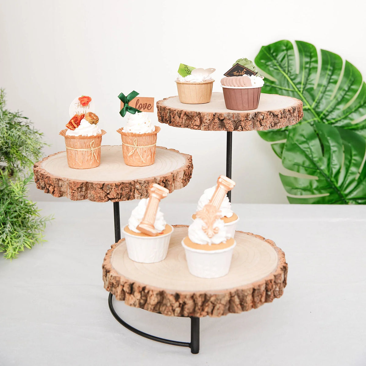 3-Tier Wood Slice Cheese Board and Cupcake Stand C804762