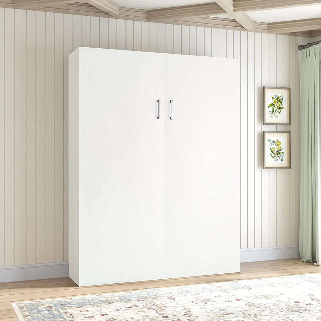 White Queen Murphy Bed with Wardrobe U691