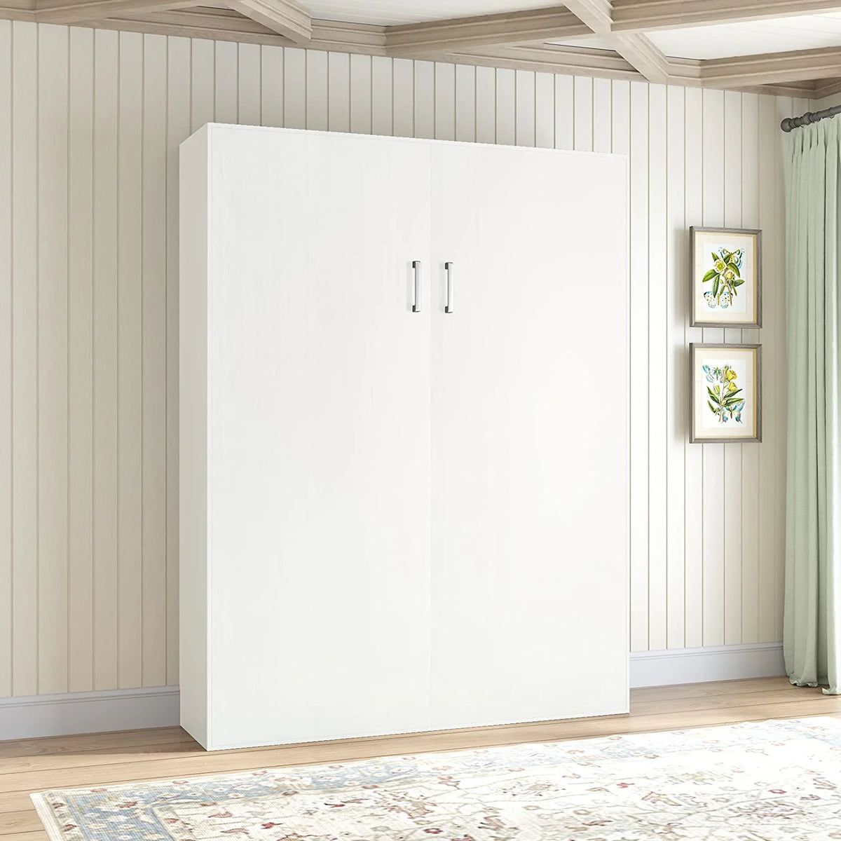 White Queen Murphy Bed with Wardrobe U691