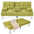 Gray Linen Folding Futon Sofa Bed with Cupholders V107