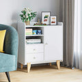 White Wooden Floor Storage Cabinet with Door and Drawers O409