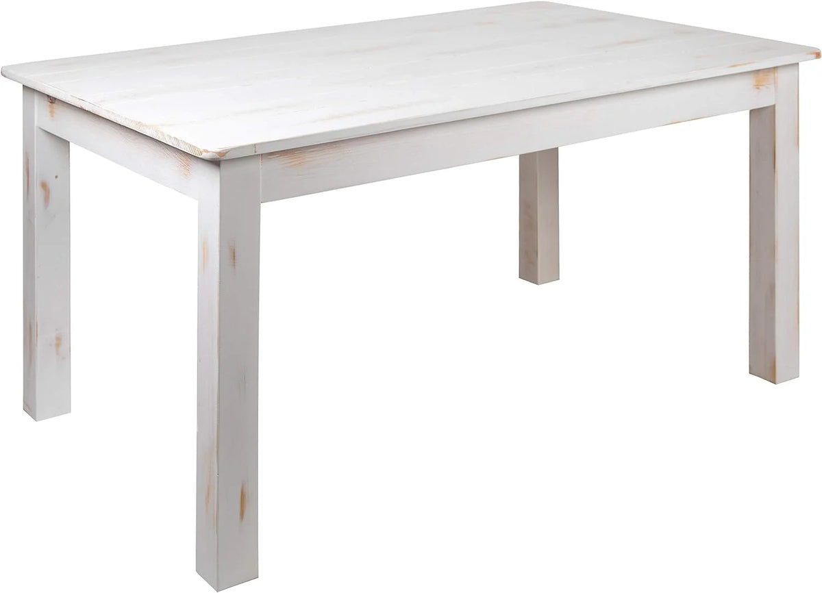 60" X 38" Rectangular Antique Rustic White Solid Pine Dining Table C100