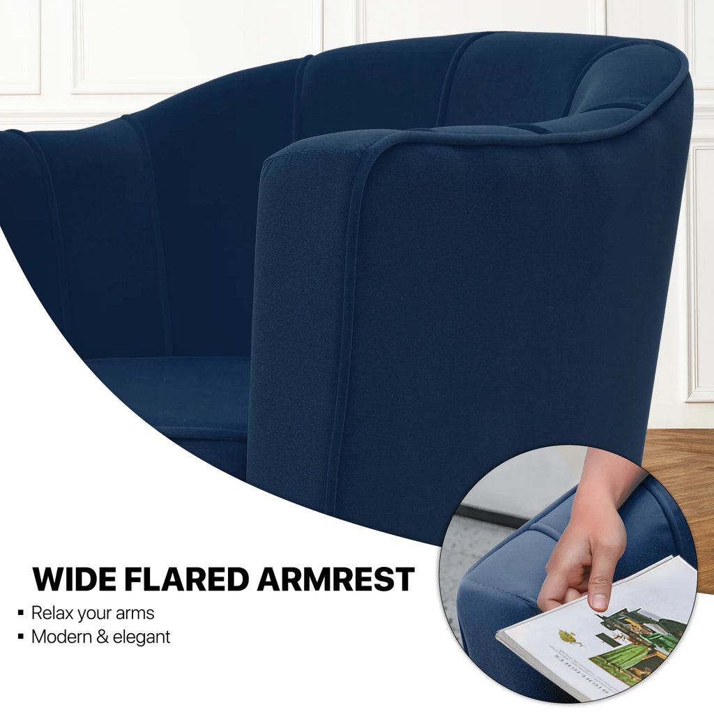 Navy Blue Upholstered Barrel Chair with Pillow U39128