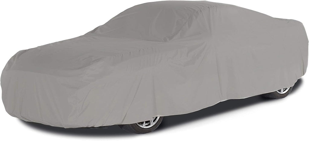 Grey Heavy-Duty Polyester Car Cover with Mesh Vent and Elastic Hem L299237