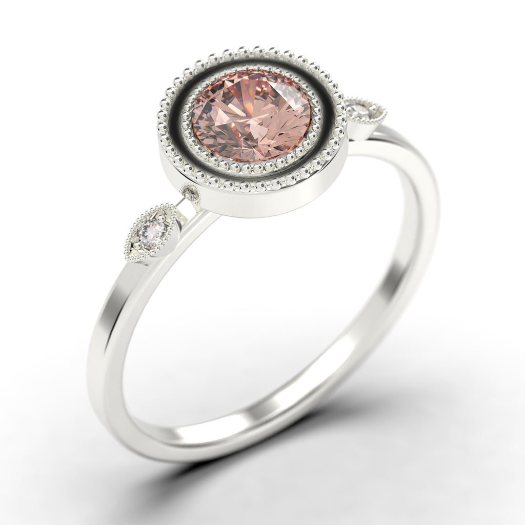 1.10 Carat Round Cut Morganite Diamond Moissanite Engagement Ring in 10k Solid White Gold I771340