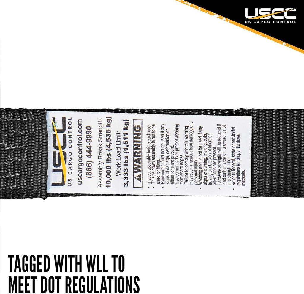 2 Pack 2 Inch x 18 Foot Black Ratchet Straps with Double J Hooks A3377