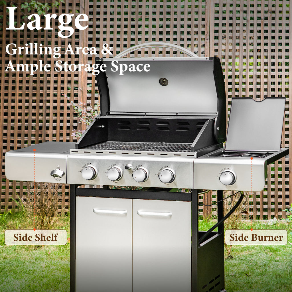 4 Burner Propane Gas Grill with Side Burner Stainless Steel G96453