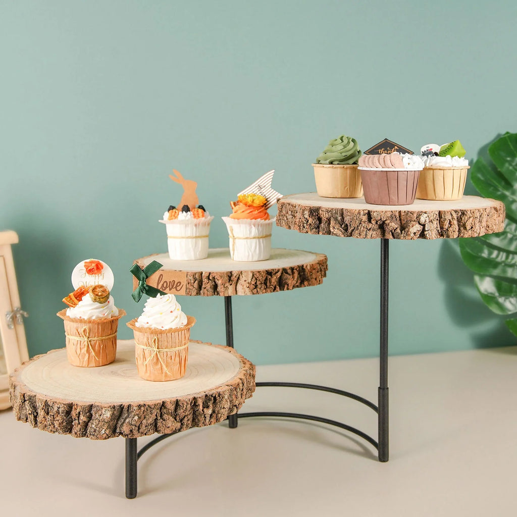 3-Tier Wood Slice Cheese Board and Cupcake Stand C804762