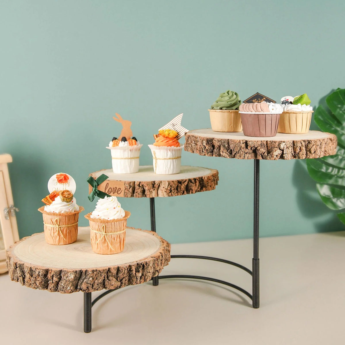 3-Tier Wood Slice Cheese Board and Cupcake Stand C804762