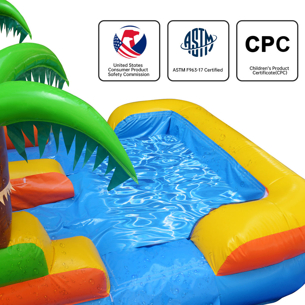 21 ft Inflatable Water Slide with Air Blower, Climbing Wall, Splash Pool E837