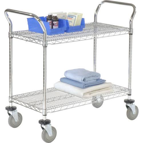 Chrome 2 Shelf Utility Cart with Polyurethane Casters W8208