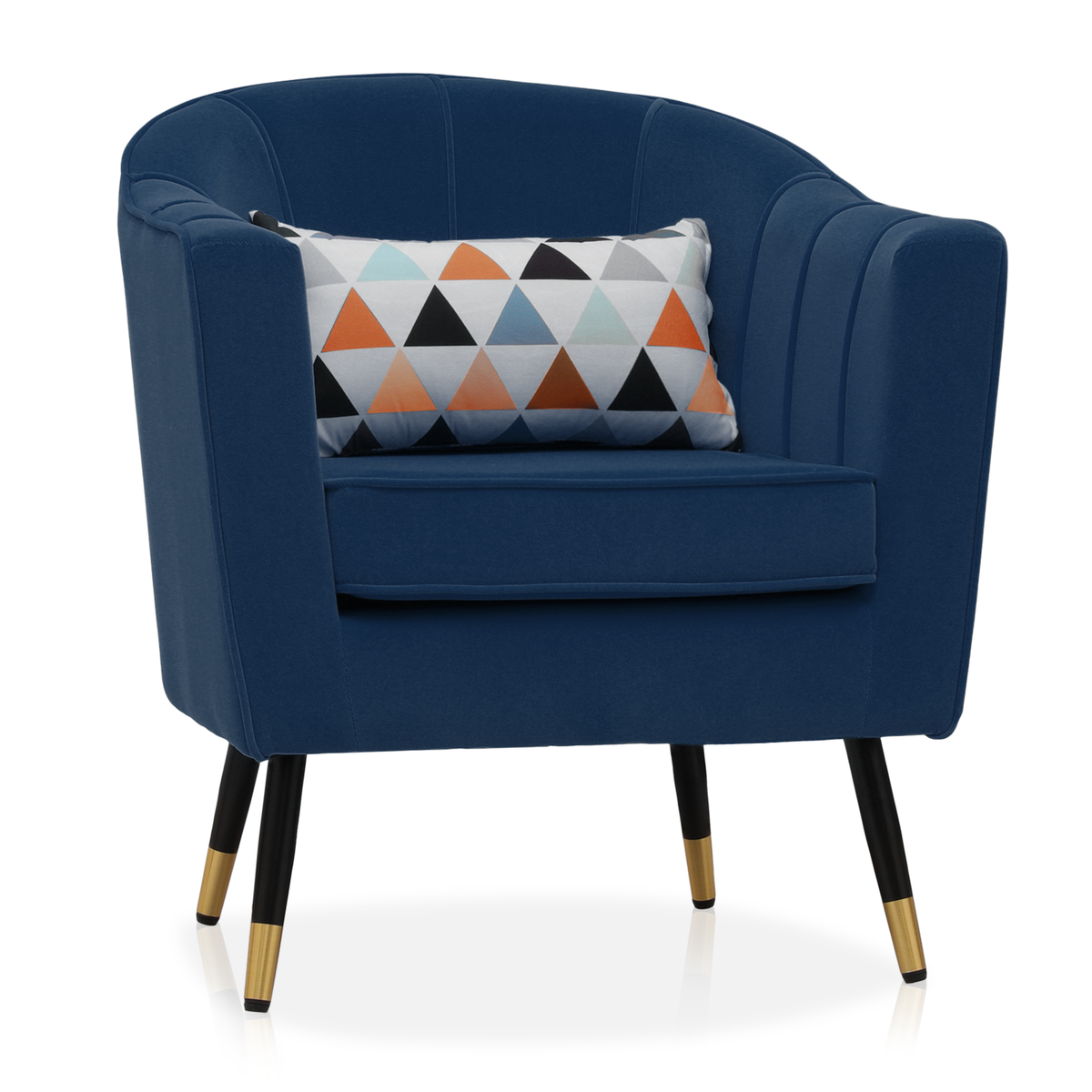 Navy Blue Upholstered Barrel Chair with Pillow U39128