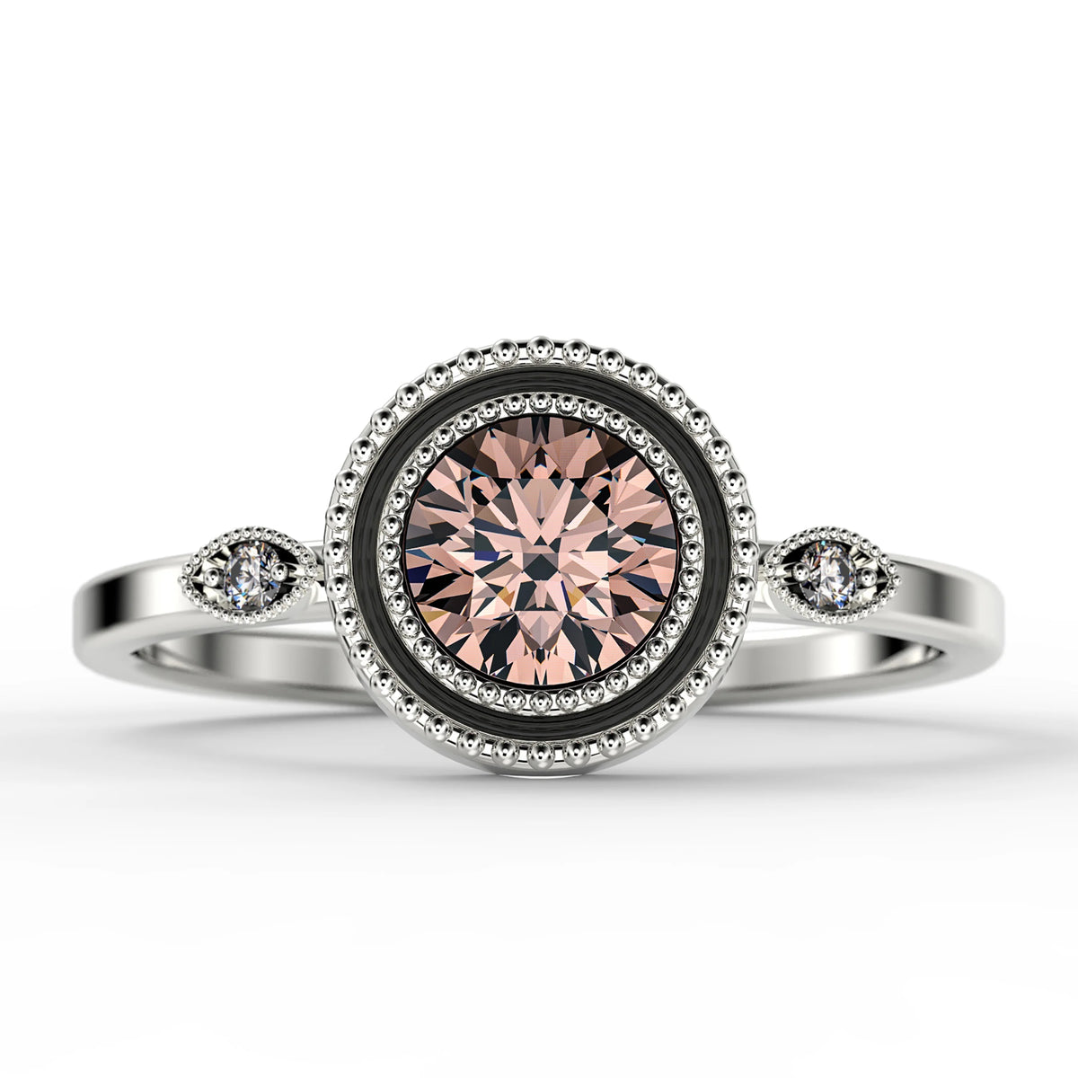 1.10 Carat Round Cut Morganite Diamond Moissanite Engagement Ring in 10k Solid White Gold I771340