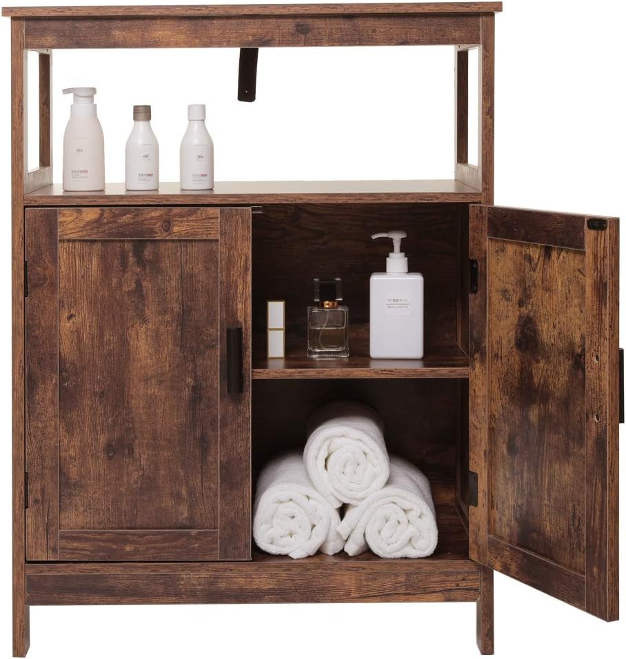 Rustic Brown Floor Storage Cabinet with 2 Doors and Adjustable Shelf B844766