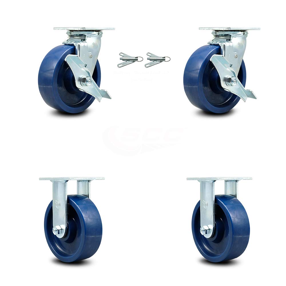 Solid Polyurethane Swivel Top Plate Caster with 8" x 2" Blue Wheel and Top Lock Brake I724247