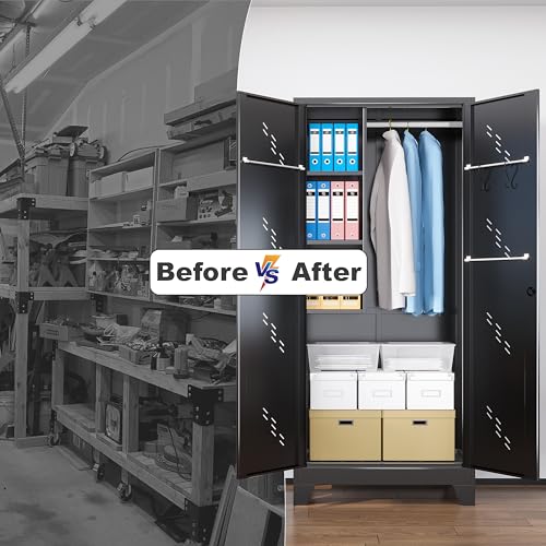 Black Metal Storage Cabinet with Lockable Doors Y183714