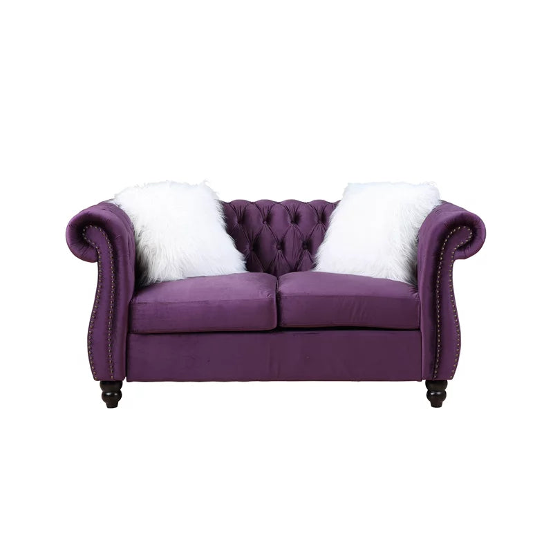 Purple Velvet Loveseat with 2 Pillows F990275